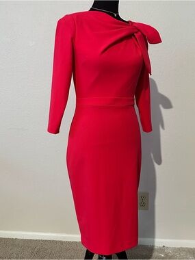 Calvin Klein Vibrant Red Bow-Detail Long Sleeve Sheath Dress